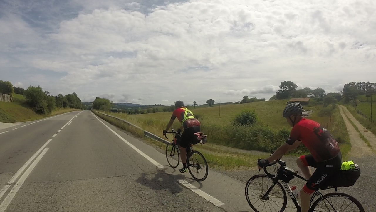 Dani and Jose, riding on a bigger road after we left A Pastoriza