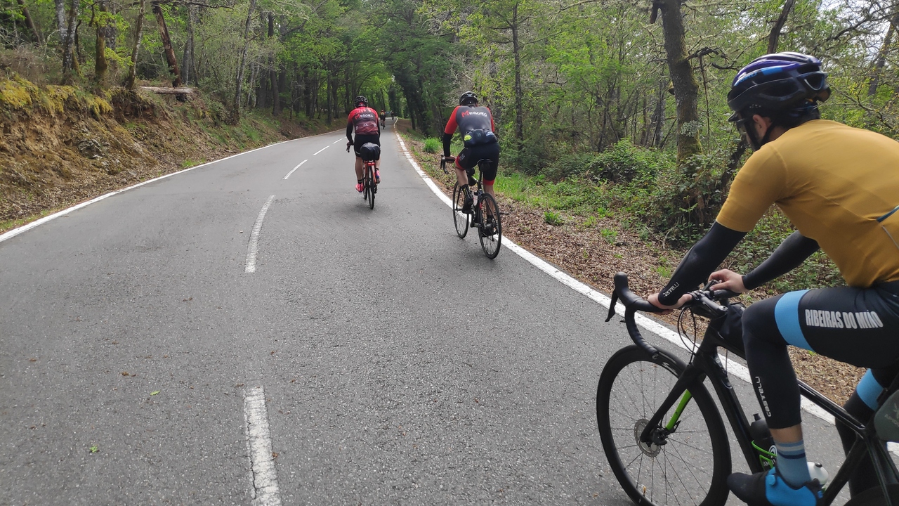 Edgar, Oscar and me going up another repecho, surrounded by trees, while dani was taking the picture from behind us