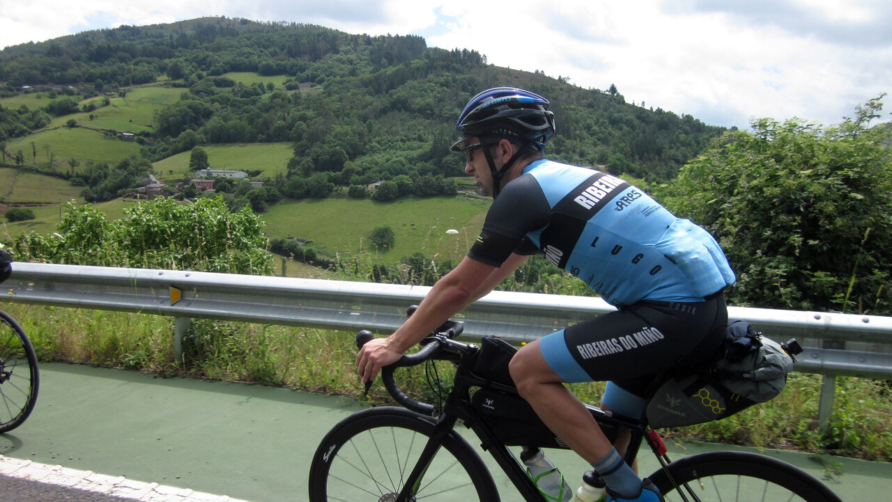 Me, riding on the road that took us out of Taramundi