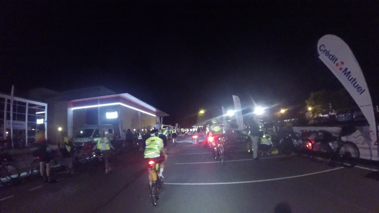 Mortagne au Perche on the way to Brest at 22:30 on the first night, big party going on and lots of people around