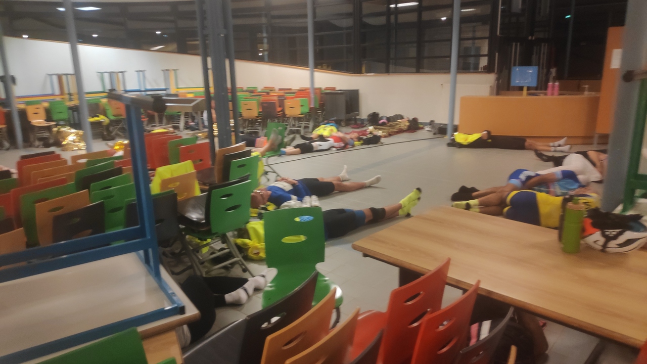 People laying on the floor in the control in Brest