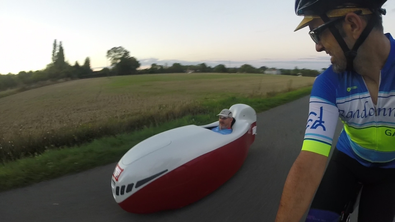 Passing a guy on a velomobile