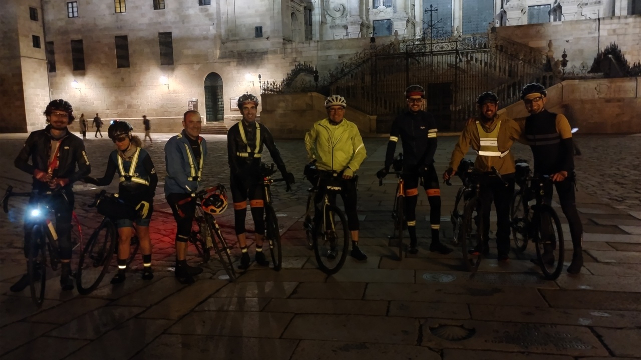 Our little group, in front of the cathedral of santiago de compostela. Maximilian got there in time to be in the picture