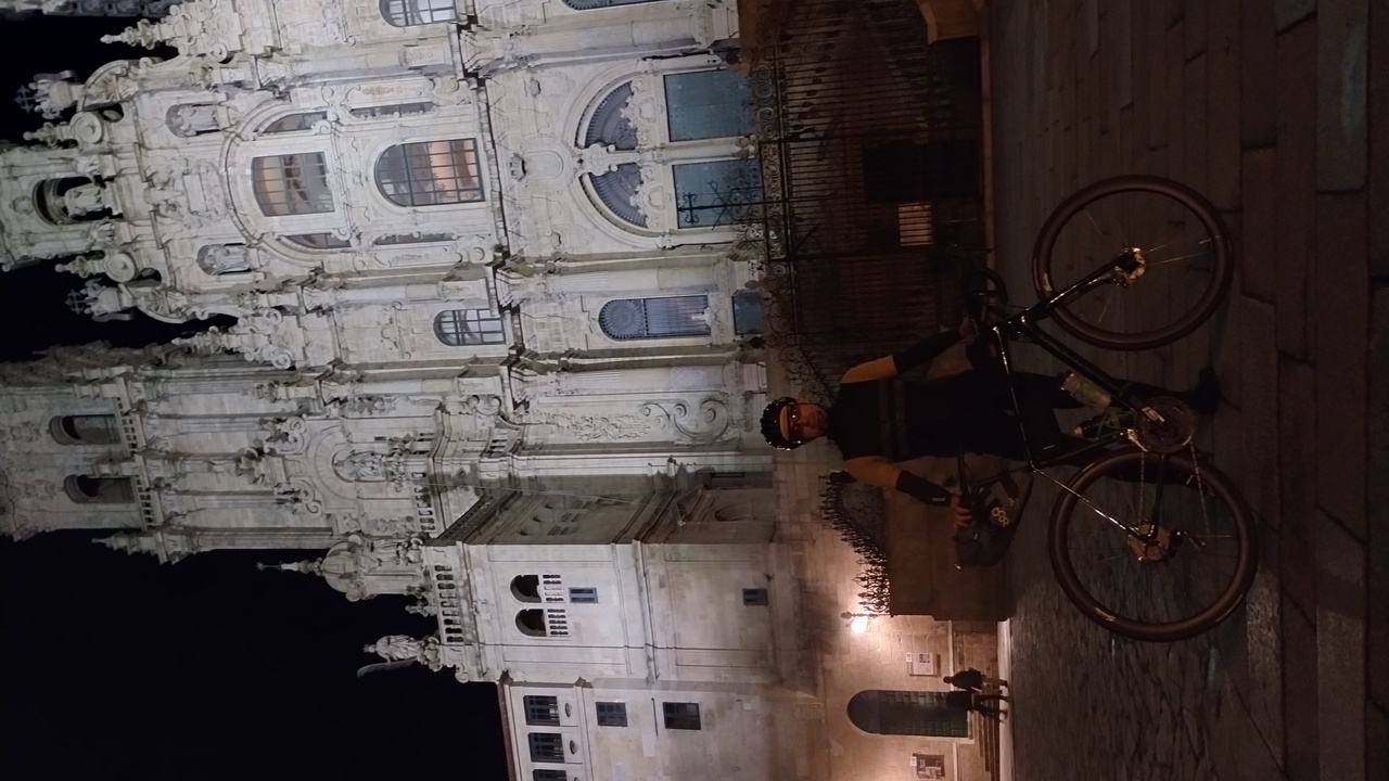 Me and the synapse, in front of the cathedral of santiago de compostela, at night