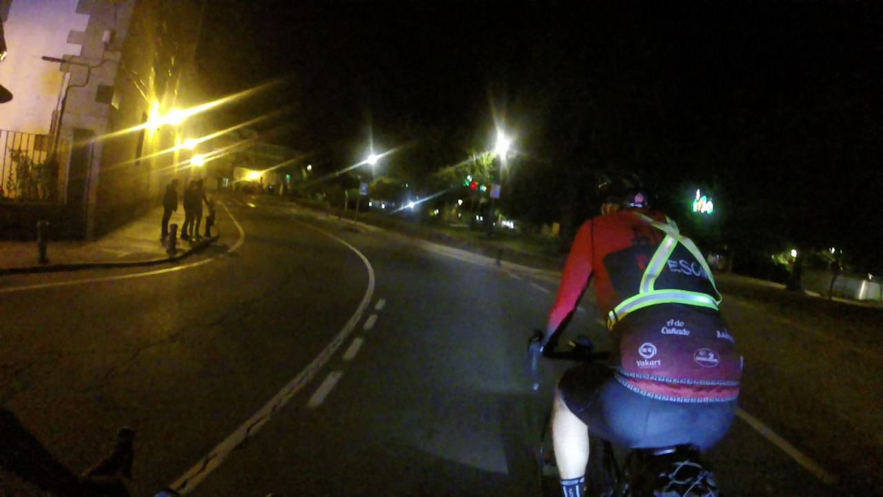 Dani, talking a turn to the left, passing near Santiago old town in the night