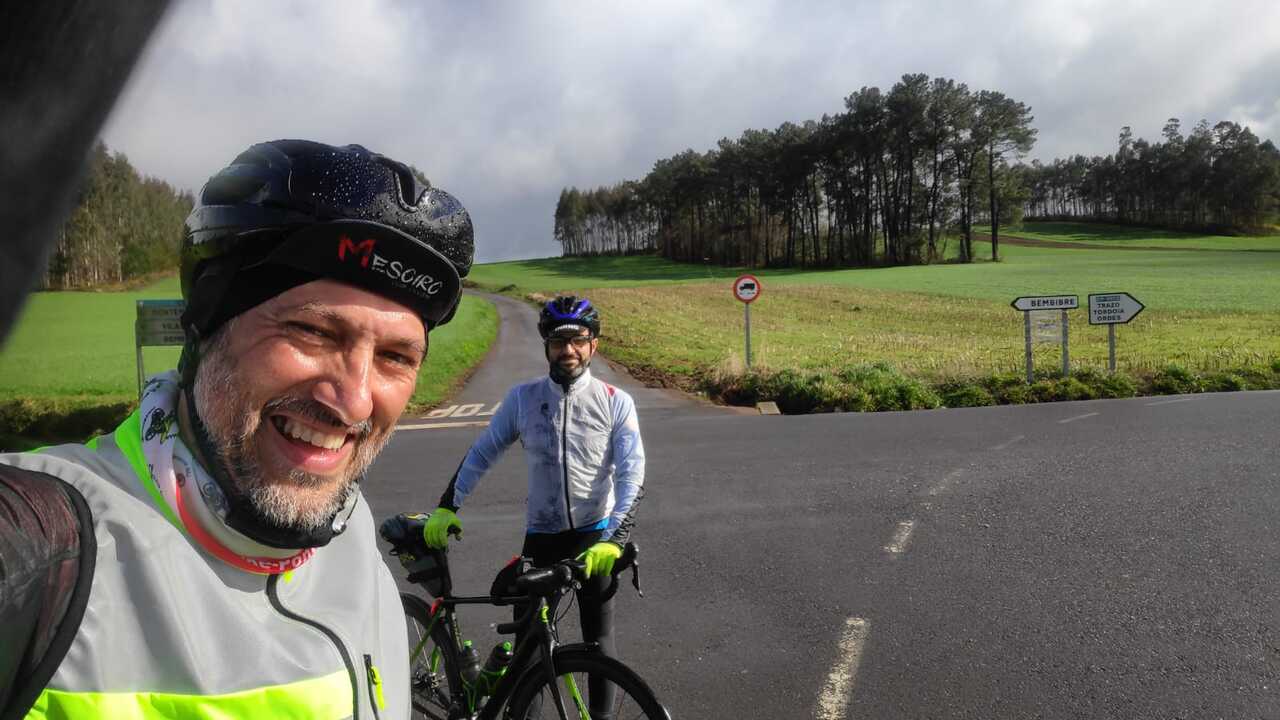 Dani and me (on the back) at the crossroads, waiting for the others