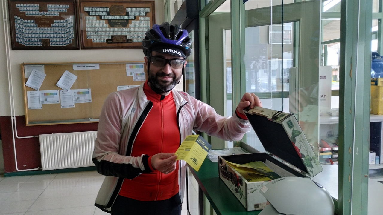 Me delivering the brevet card to the cards suitcase at INEFG