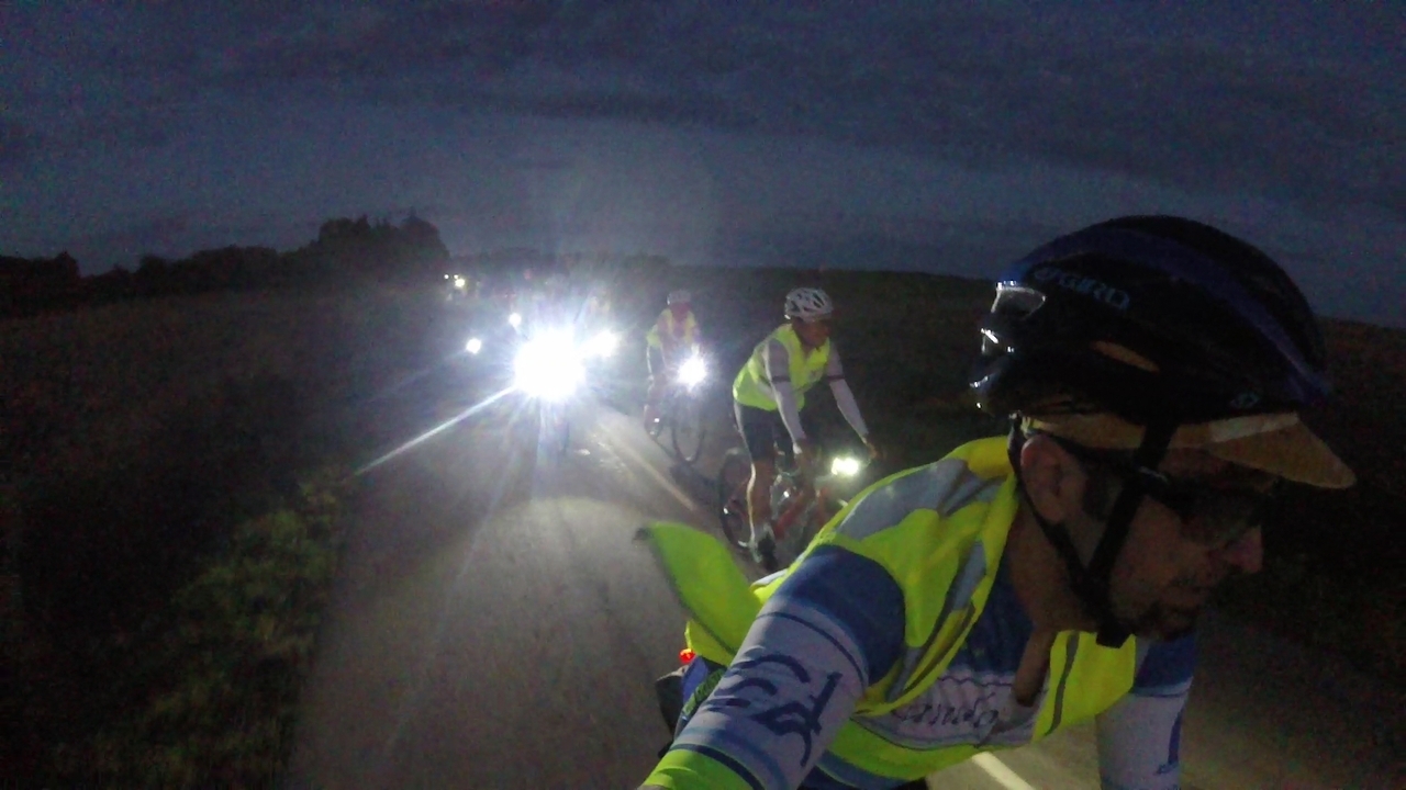 Myself, being followed by a lot of head lights, just before the sun went down and total darkness was around us