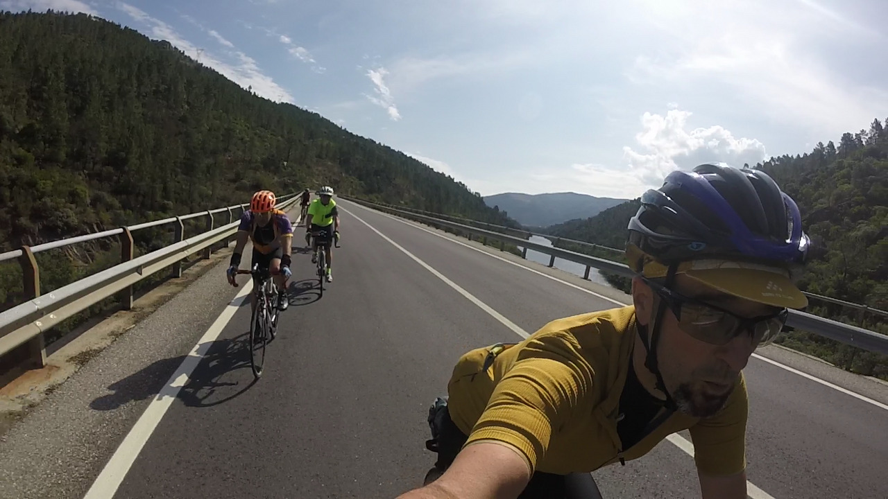 The group crossing another bridge over the Sil river, with me leading
