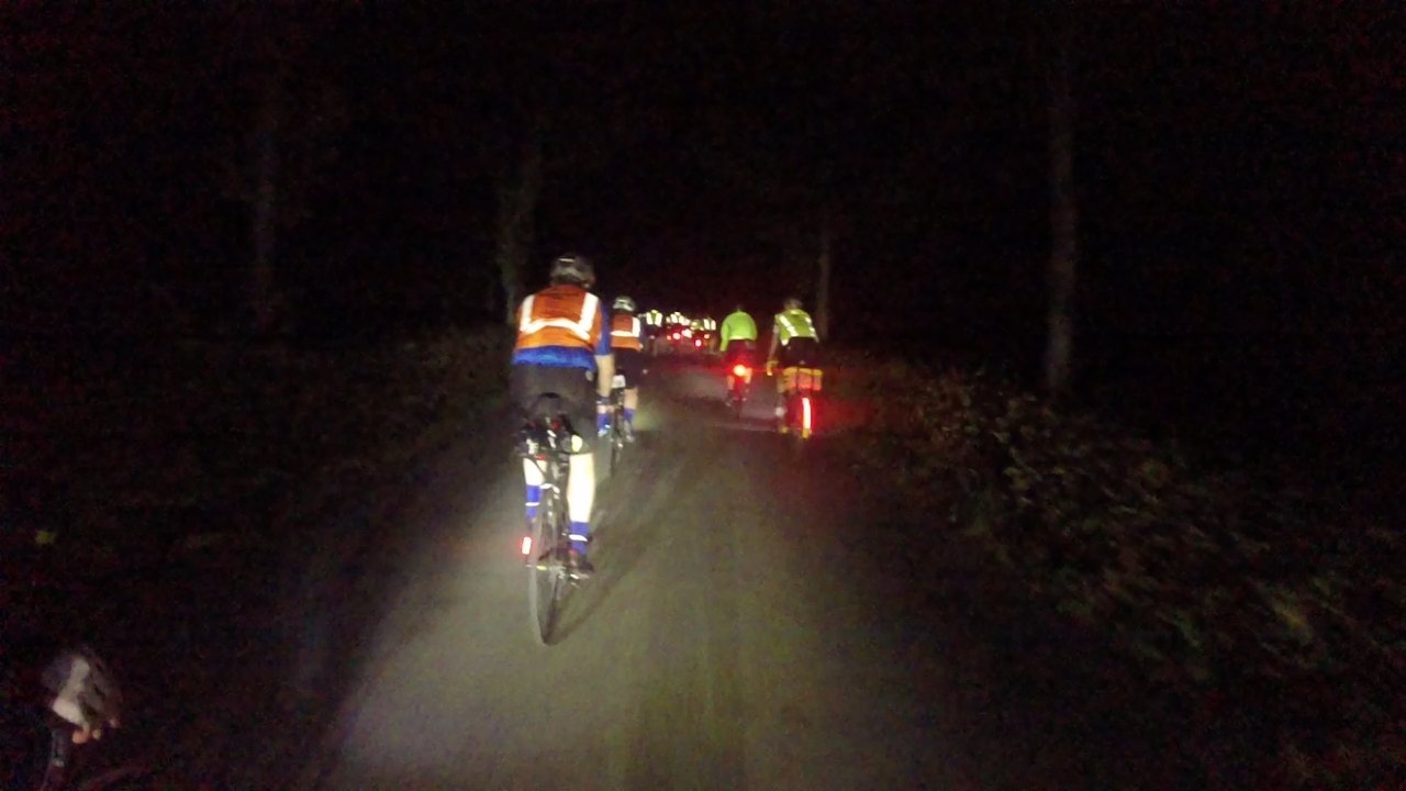 Deirdre and Rob Mann - wearing orange vests - leading while our little train was about to pass by another big group
