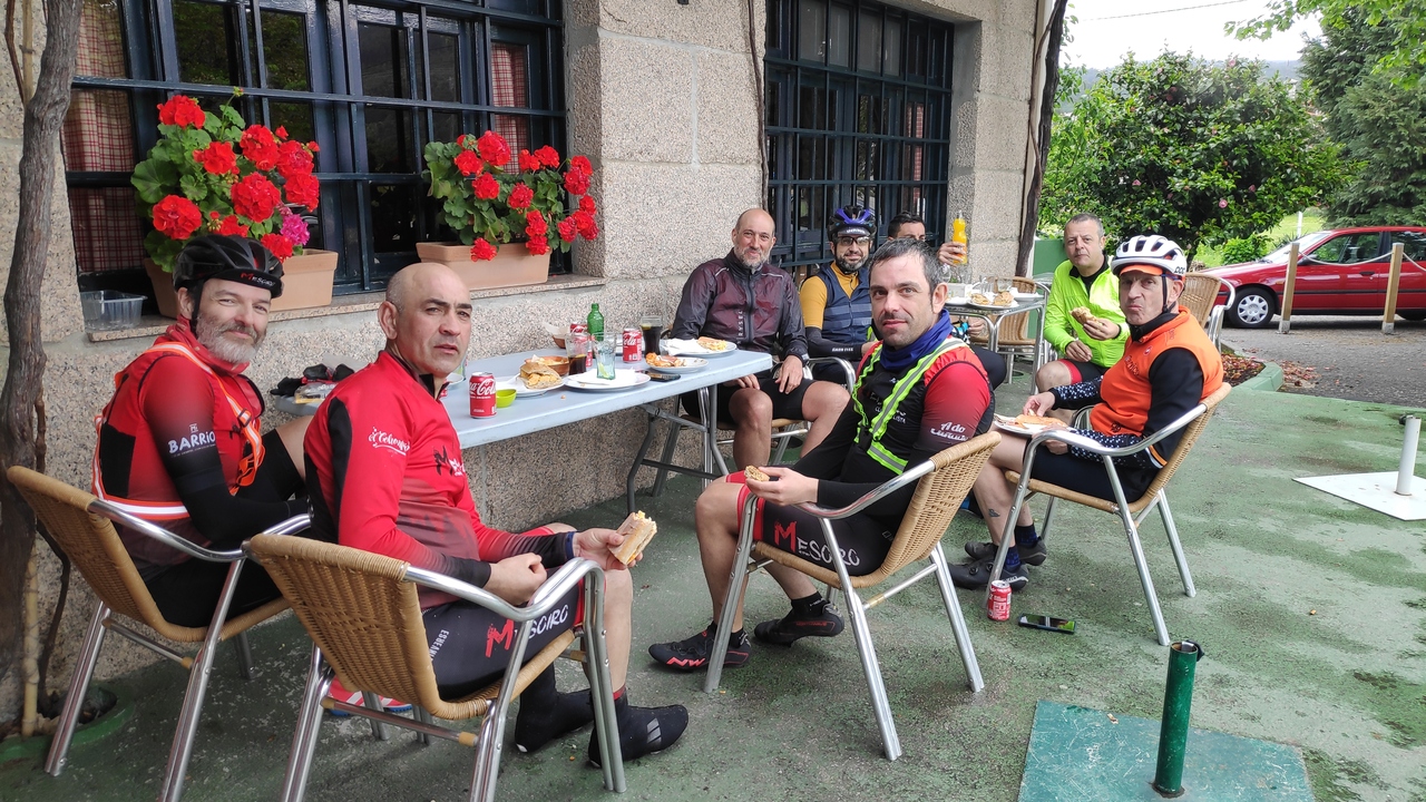 A close-up photo of our group, sitting on a terrace and having lunch