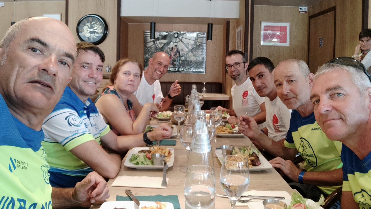 Group selfie while having lunch in Rambouillet on Sunday