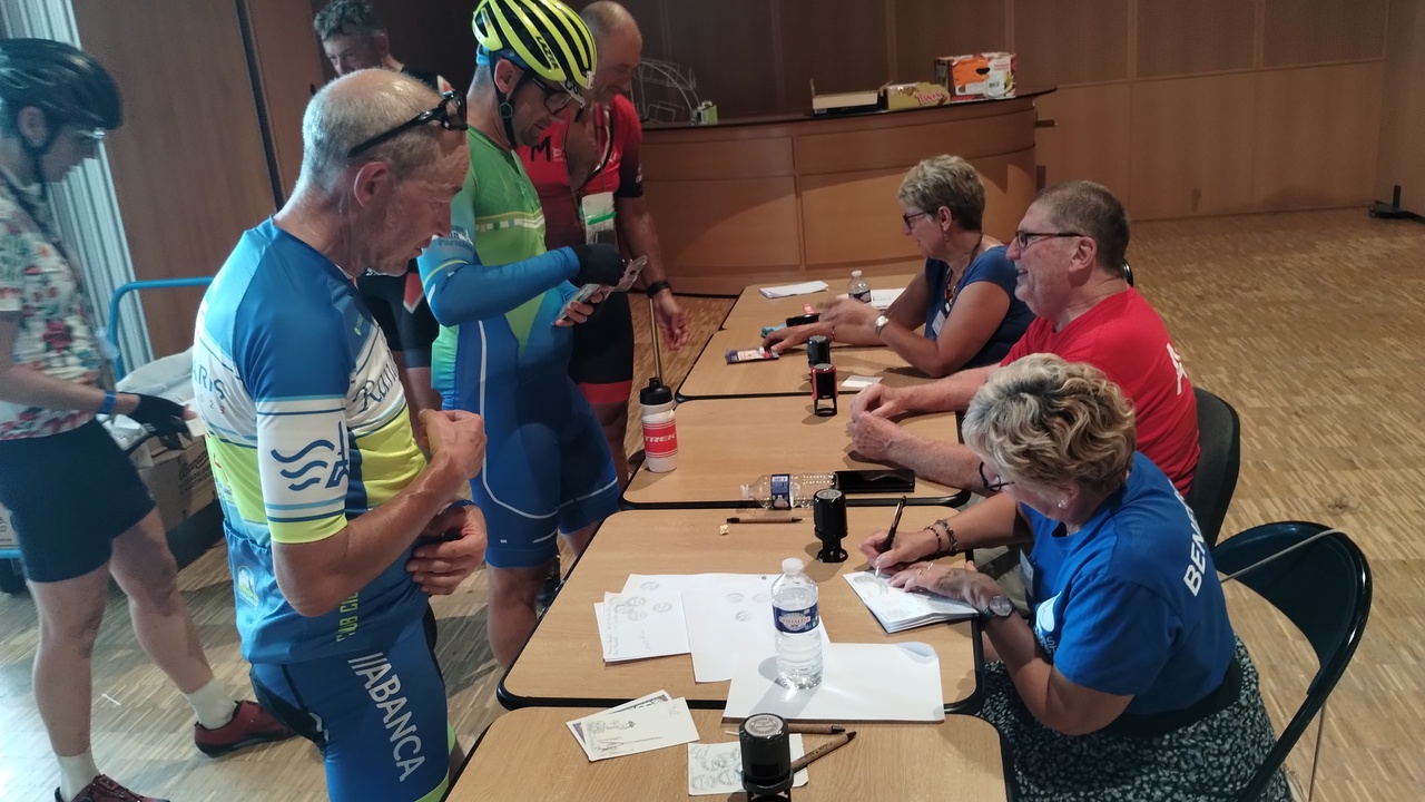 Felipe and Dani, finally getting their stamps in Mortagne au Perche