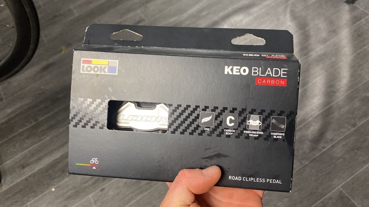 The new Look Keo Blade Carbon pedals for the synapse, inside their original box, before unpacking and installing