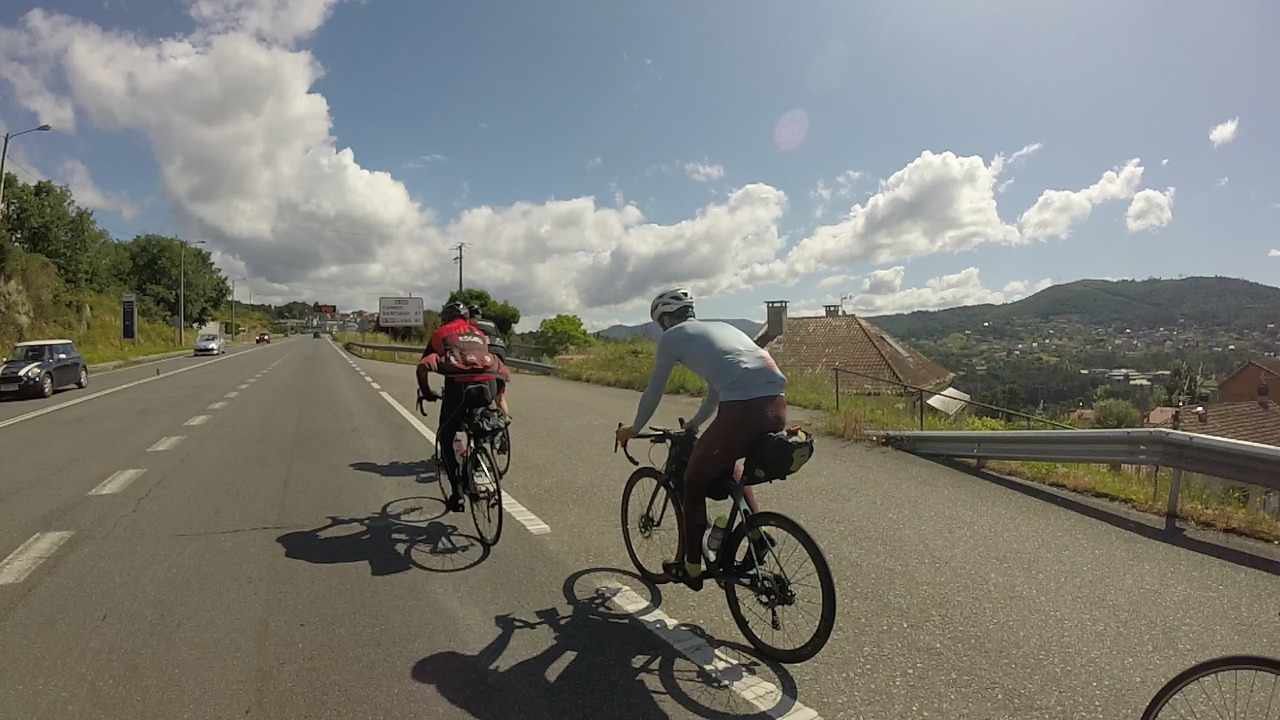 Óscar, Jose and Alex, at the start of the climb out of Ourense