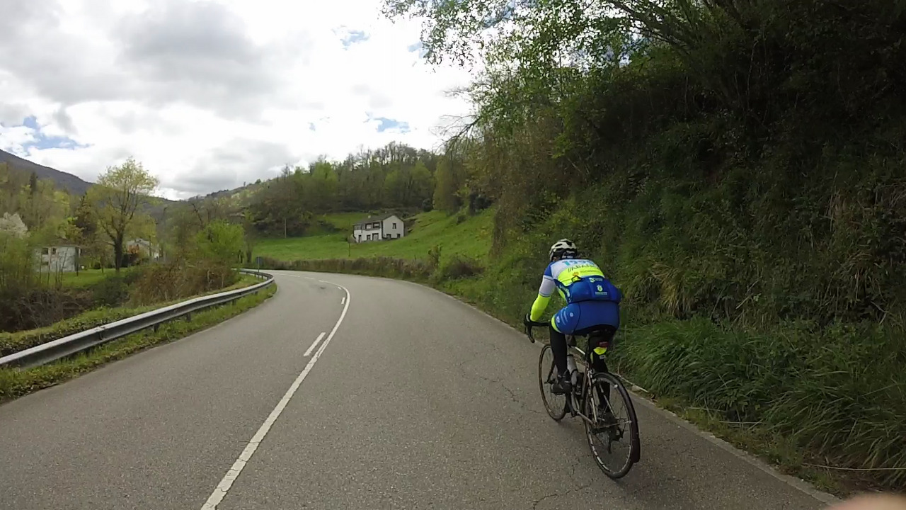 Manolo, riding alone on the road where the climbing to El Puerto starts