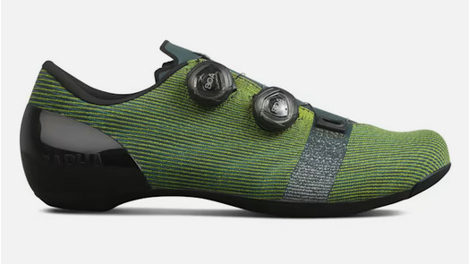 The green Rapha Pro Team shoe, viewed from a side