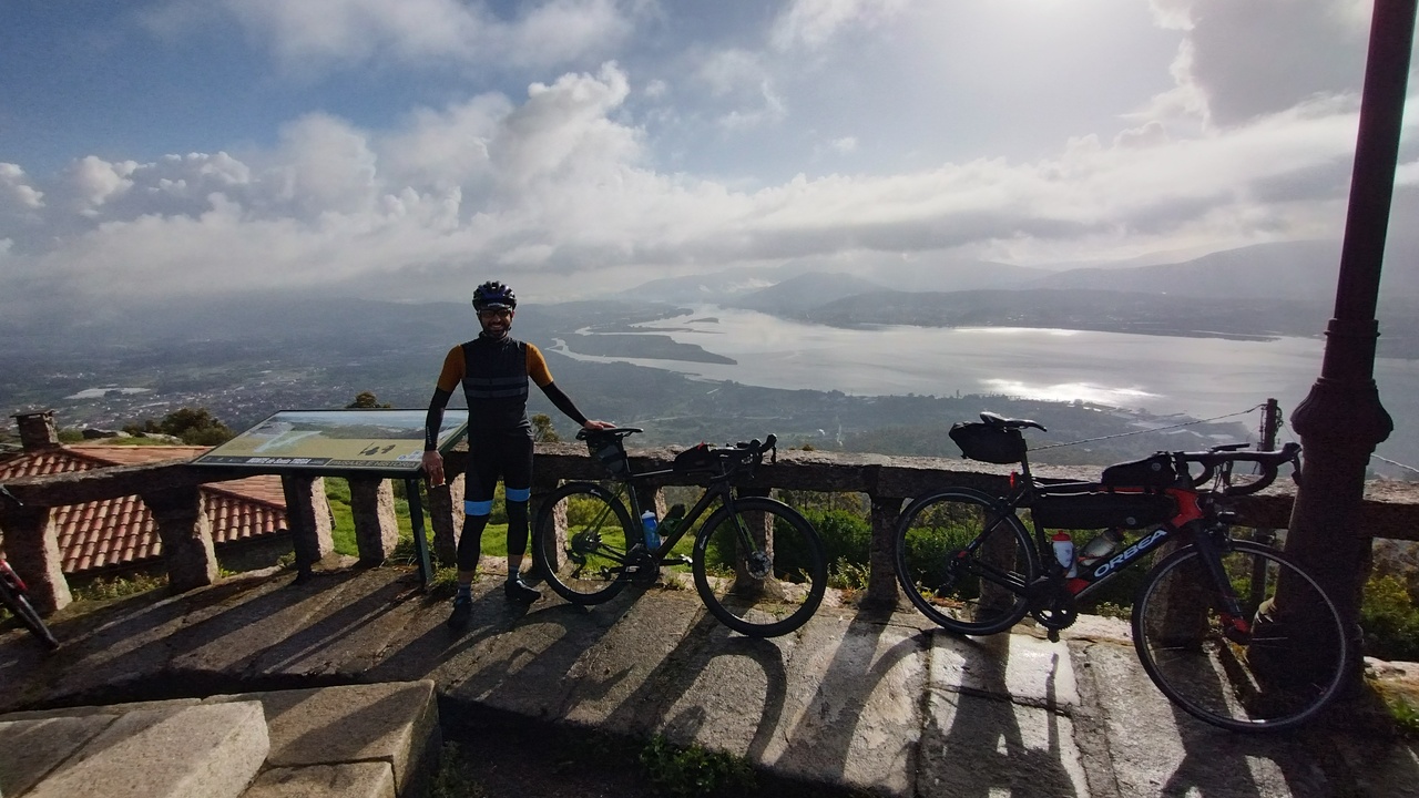Me, posing with the synapse for a photo with a nice view from the top of Santa Trega, this is a wider version which captures even more of the gorgeous view we had up there