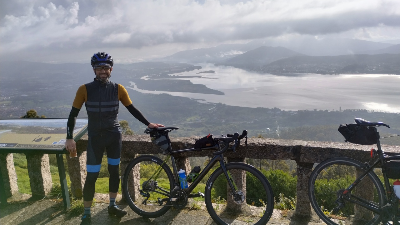 Me, posing with the synapse for a photo with a nice view from the top of Santa Trega