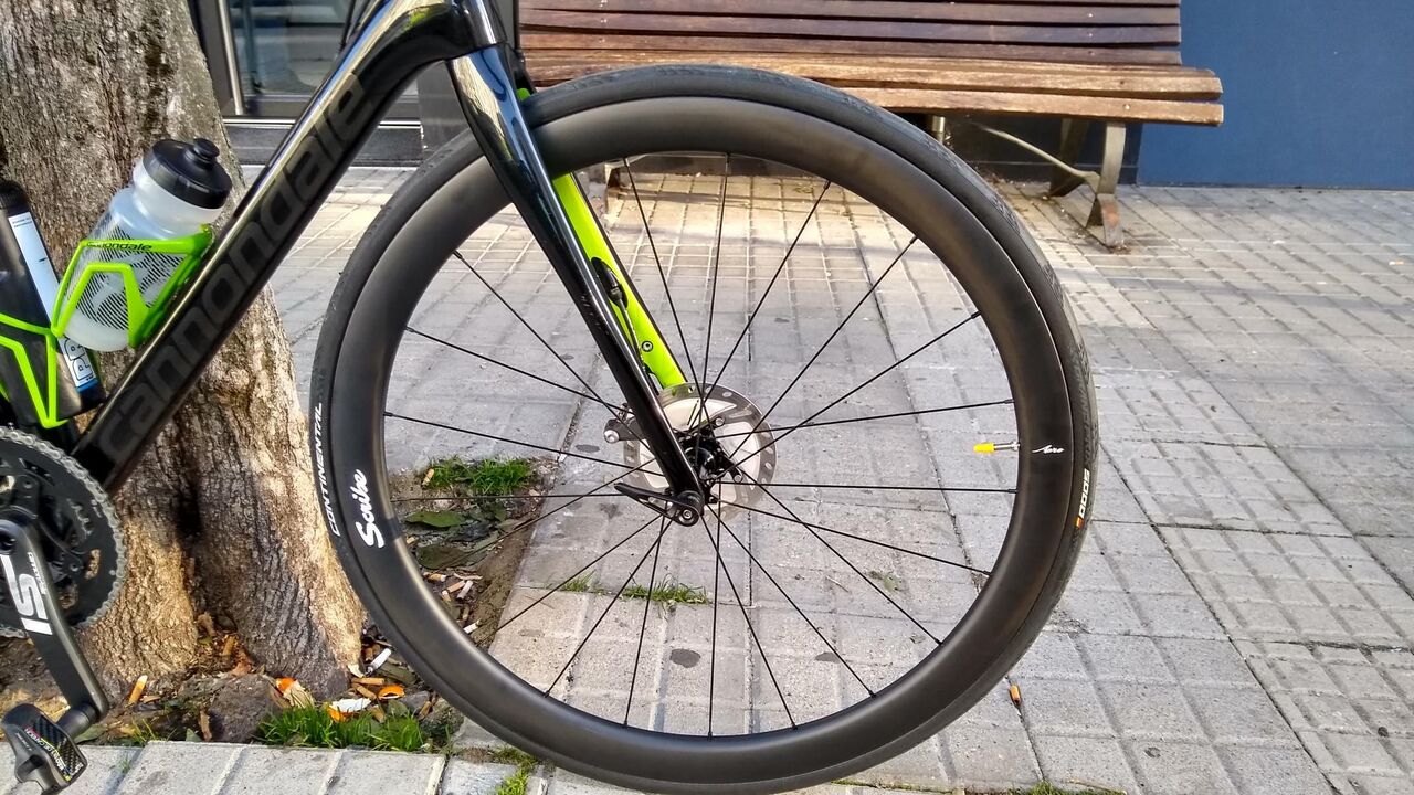 A close up picture of the Scribe front wheel on my synapse