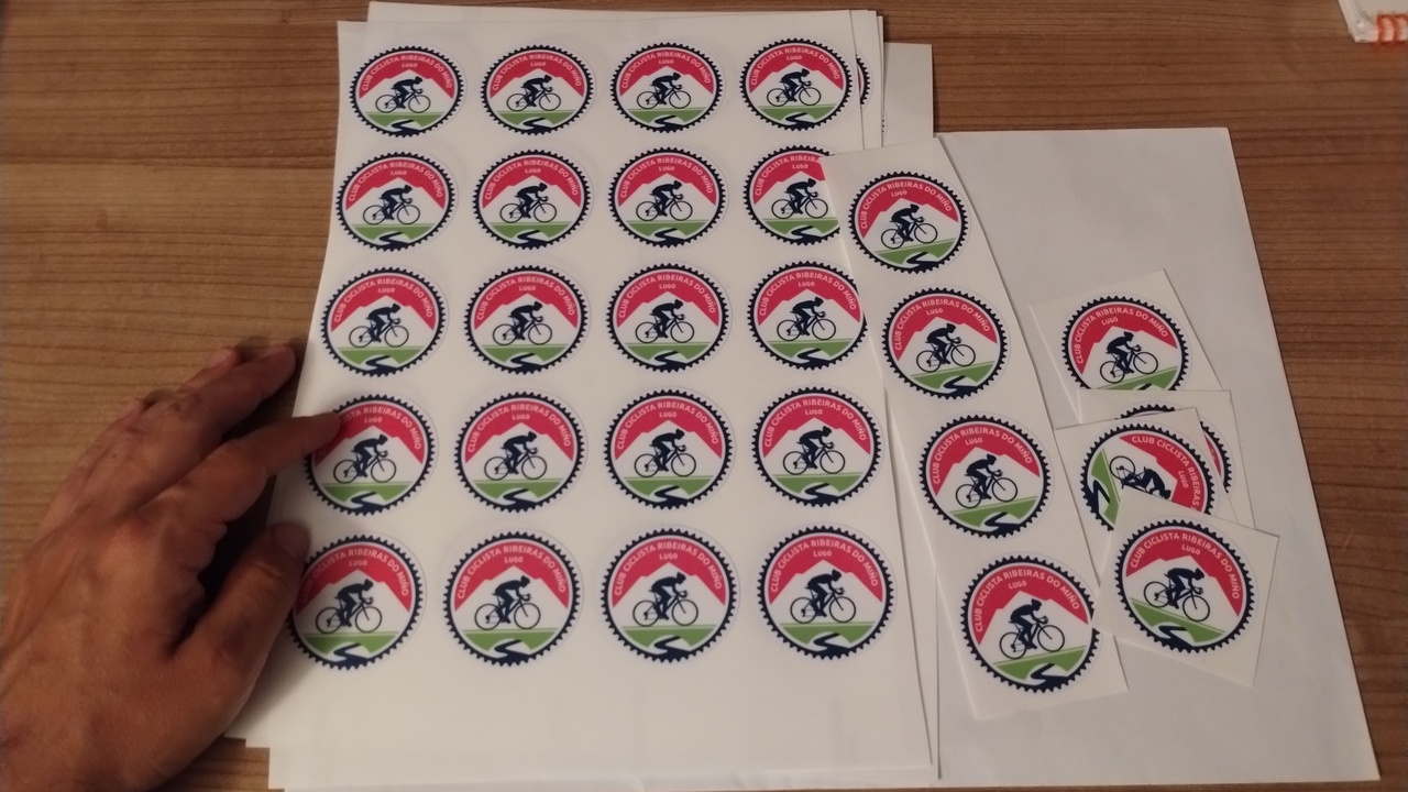 A sheet of paper with the stickers with the logo of my club, ribeiras do miño