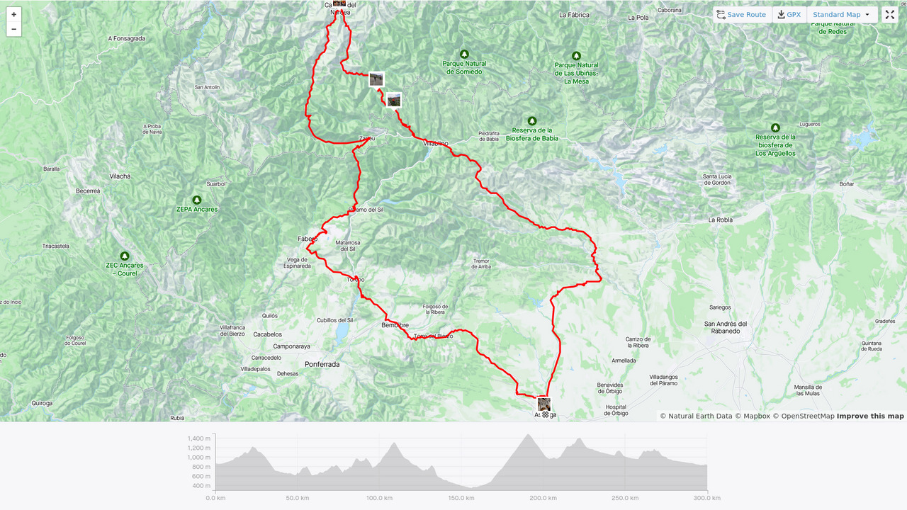 A map showing the route of the Brevet, with a distance and elevation chart below