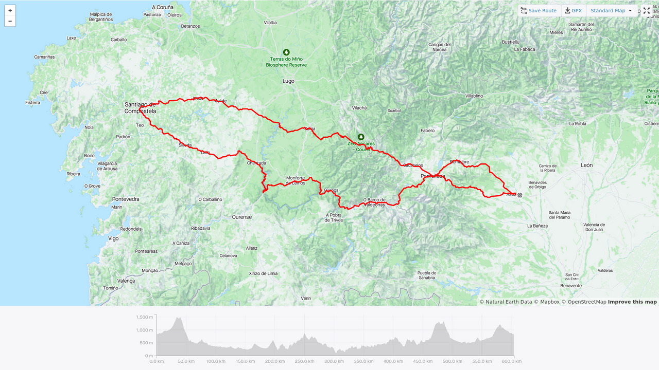 A map showing the route of the Brevet, with a distance and elevation chart below