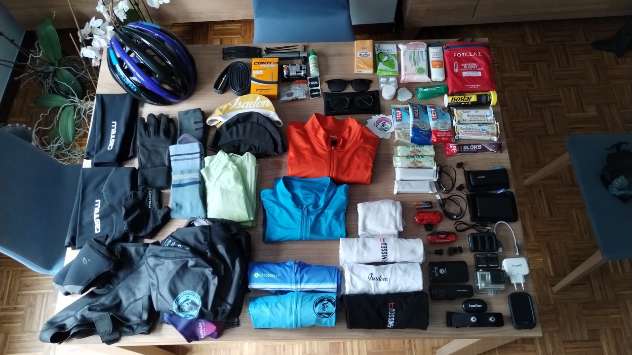 Everything I will carry with me during PBP, on a table