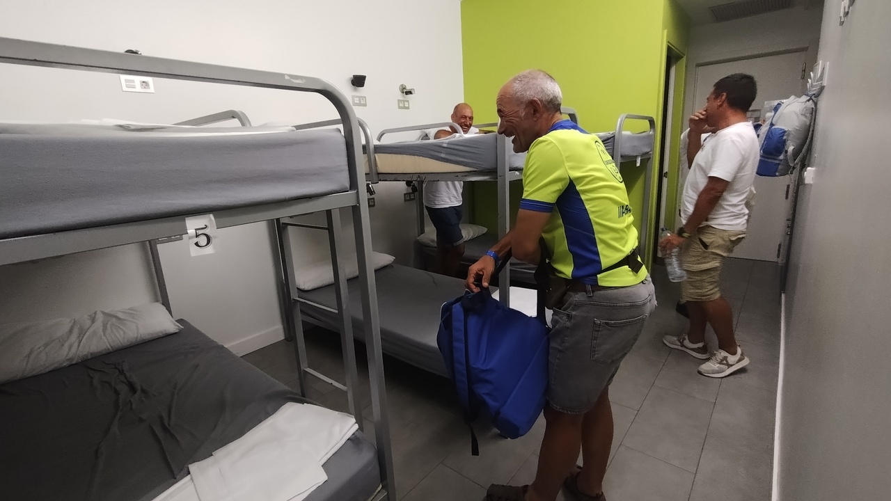 The guys, laughing out loud after we got to our 'room for 6' that night in the vasque country.