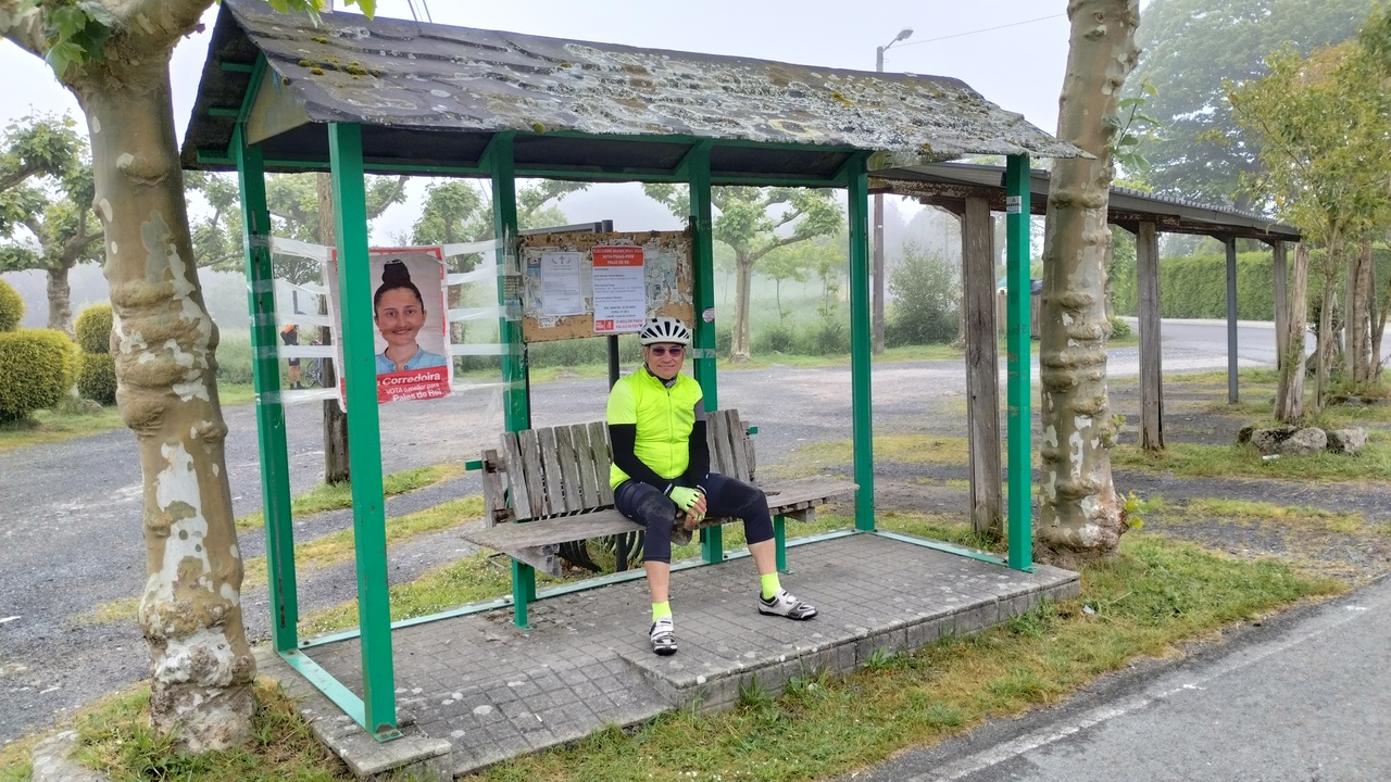 Valentín, seating at the bus stop there, while waiting for the others